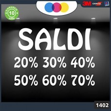 Vetrofanie - SALDI - 20%-30%-40%-50%-60%-70% (BIANCO) ADESIVI VETRINE NEGOZI - Vetrine negozi per saldi, stickers, adesivi Cod.1402