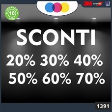 Vetrofanie - SCONTI - 20%-30%-40%-50%-60%-70% (BIANCO) ADESIVI VETRINE NEGOZI - Vetrine negozi per saldi, stickers, adesivi Cod.1391
