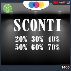 Vetrofanie -SCONTI - 20%-30%-40%-50%-60%-70% (BIANCO) ADESIVI VETRINE NEGOZI - Vetrine negozi per saldi, stickers, adesivi Cod.1400