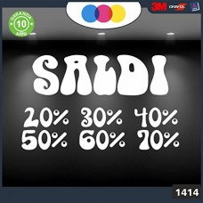 Vetrofanie - SALDI - 20%-30%-40%-50%-60%-70% (BIANCO) ADESIVI VETRINE NEGOZI - Vetrine negozi per saldi, stickers, adesivi Cod.1414