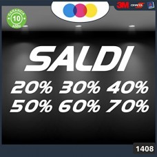 Vetrofanie - SALDI - 20%-30%-40%-50%-60%-70% (BIANCO) ADESIVI VETRINE NEGOZI - Vetrine negozi per saldi, stickers, adesivi Cod.1408