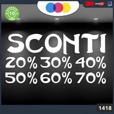 Vetrofanie - SCONTI - 20%-30%-40%-50%-60%-70% (BIANCO) ADESIVI VETRINE NEGOZI - Vetrine negozi per saldi, stickers, adesivi Cod.1418