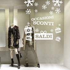 VSD0496 Adesivi Murali - Saldi con neve - Misure 95x90 cm - bianco - Vetrofanie per saldi, vetrine negozi, stickers, adesivi
