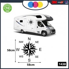 2 Adesivi per Camper - Rosa dei Venti - 57 X 57 CENTIMETRI - adesivi per camper - caravan roulotte - accessori camper, stickers, decal - PER CAMPER, FURGONI E VAN - - Cod. 1438 (NERO)
