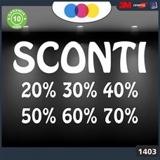 Vetrofanie - SCONTI - 20%-30%-40%-50%-60%-70% (BIANCO) ADESIVI VETRINE NEGOZI - Vetrine negozi per saldi, stickers, adesivi Cod.1403