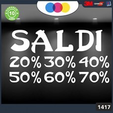 Vetrofanie - SALDI - 20%-30%-40%-50%-60%-70% (BIANCO) ADESIVI VETRINE NEGOZI - Vetrine negozi per saldi, stickers, adesivi Cod.1417