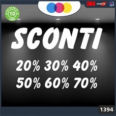 Vetrofanie - SCONTI - 20%-30%-40%-50%-60%-70% (BIANCO) ADESIVI VETRINE NEGOZI - Vetrine negozi per saldi, stickers, adesivi Cod.1394